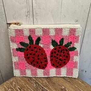 Beaded Coin Purse Strawberries Strawberry Fun Summer Womens Travel Pouch
